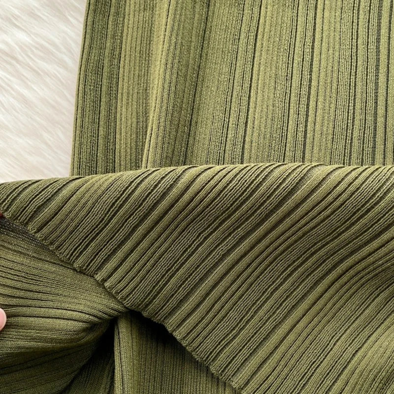 Women's Green Sleeveless Crew Neck Sundress Wave Textured Stretchy Knit Bodycon Maxi Dress Summer Daily Party Vacation Dress - Prolificstore