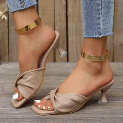 Fashion Summer Women Shoes New Handmade Square Open Toe High Heels Outdoor Fashion Slippers Wedding Party Fashion Party shoes