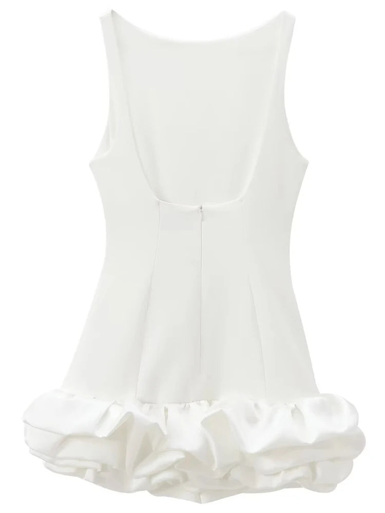 HXAO White Short Dress Women's Ruffle Backless Party Dresses Black Red Sleeveless Bodycon Mini Dress Woman Summer Sexy Vestidos - Prolificstore