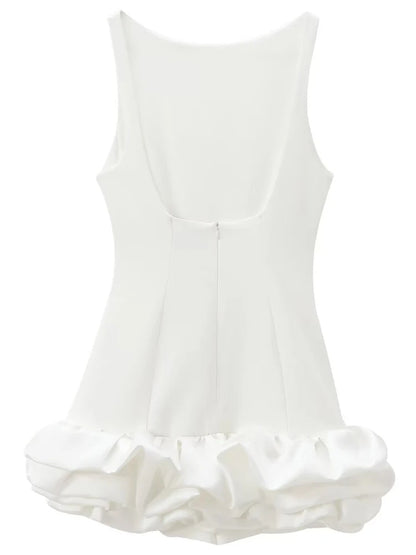HXAO White Short Dress Women's Ruffle Backless Party Dresses Black Red Sleeveless Bodycon Mini Dress Woman Summer Sexy Vestidos - Prolificstore
