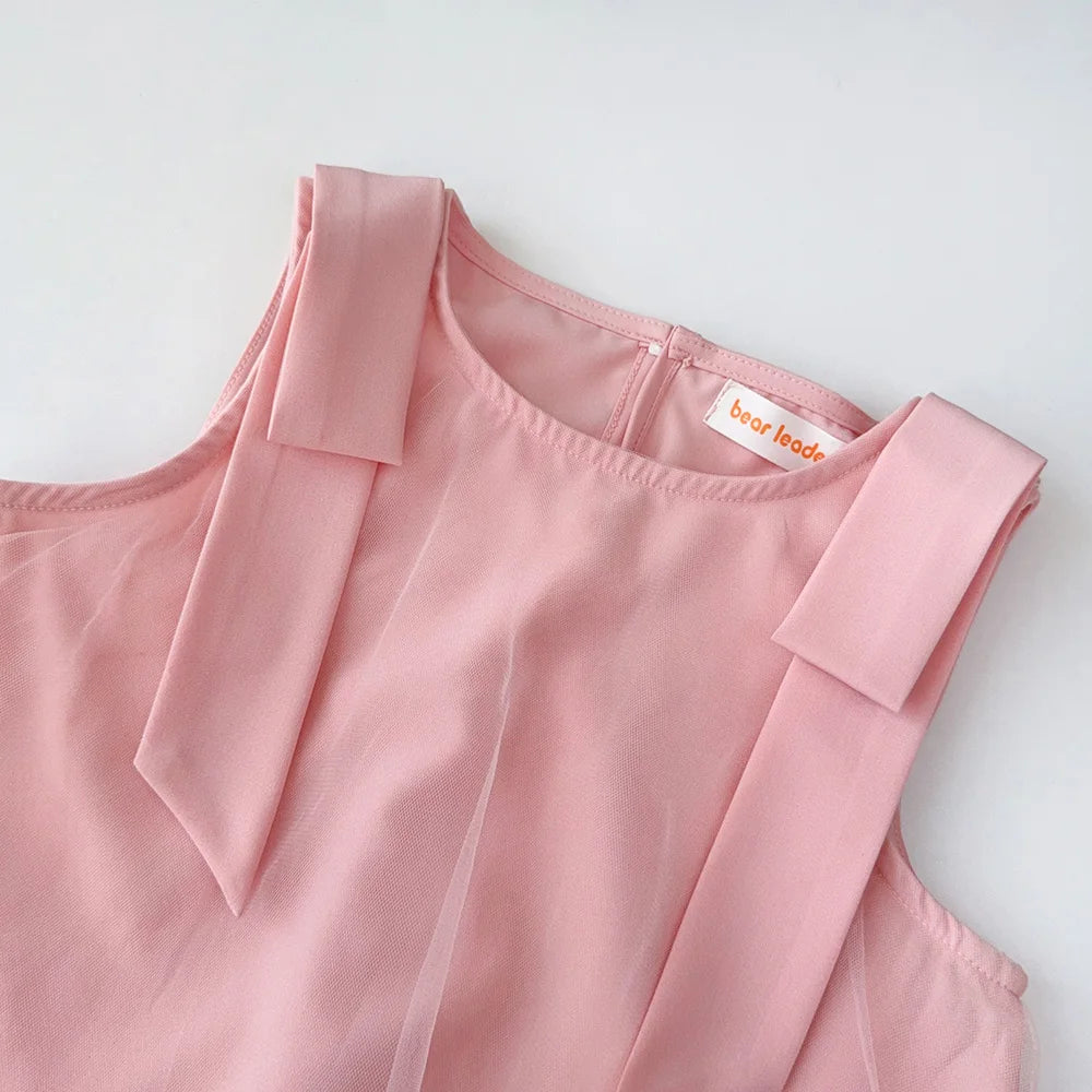 Bear Leader 2025 Korean Version Bow Sleeveless Mesh Wedding Party Birthday Dress Baby Girl Easter Summer Princess Dresses