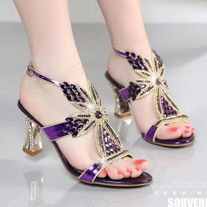 CINESSD Genuine Leather Women Sandals Pumps Summer Rhinestone High Heel Women Wedding Pumps Shoes Sexy Crystal Open-Toe Sandals - Prolificstore