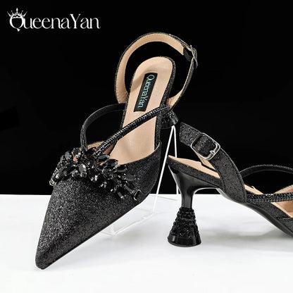 Festive Elegance:High Quality Pointed Toe Women's Sandals Fashion Design Sling backs Shoes For Wedding Party - Prolificstore