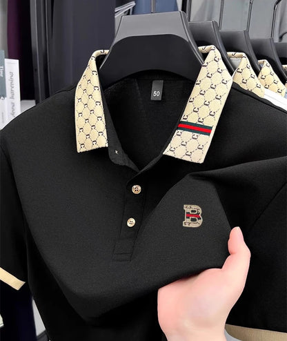 Luxury brand B letter embossed short sleeve polo shirt men summer lightweight breathable new fashion color blocked lapel T-shirt - Prolificstore