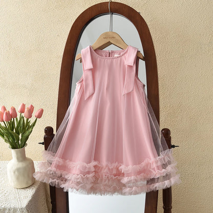 Bear Leader 2025 Korean Version Bow Sleeveless Mesh Wedding Party Birthday Dress Baby Girl Easter Summer Princess Dresses