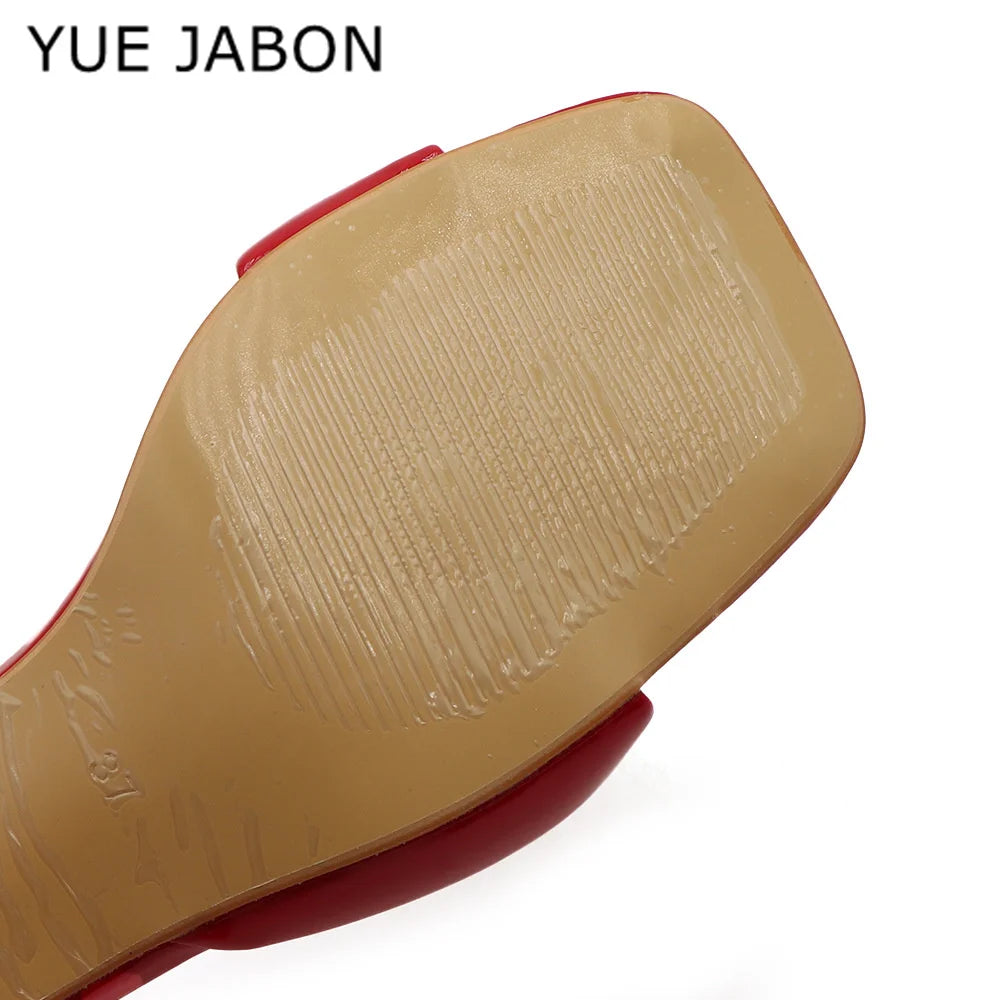 Black Red High Heel Slippers Women Open Toe Slingback Sandals Female Pumps Square Toe Summer Simple Designer Heeled Sandals - Prolificstore