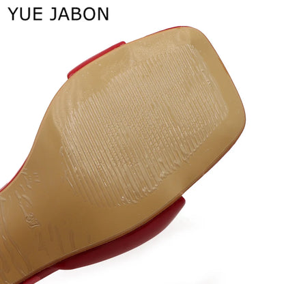 Black Red High Heel Slippers Women Open Toe Slingback Sandals Female Pumps Square Toe Summer Simple Designer Heeled Sandals - Prolificstore
