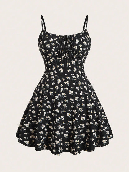 New fashion floral elegant sleeveless thin strap camisole dress - Prolificstore