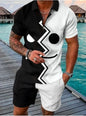 Summer New Men's 3D Printing Short Sleeve Zipper Polo Shirt Shorts Set  Men Casual  2-piece Vacation Beach Set - Prolificstore