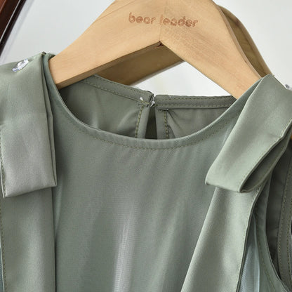 Bear Leader 2025 Korean Version Bow Sleeveless Mesh Wedding Party Birthday Dress Baby Girl Easter Summer Princess Dresses