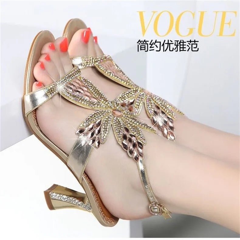 CINESSD Genuine Leather Women Sandals Pumps Summer Rhinestone High Heel Women Wedding Pumps Shoes Sexy Crystal Open-Toe Sandals - Prolificstore