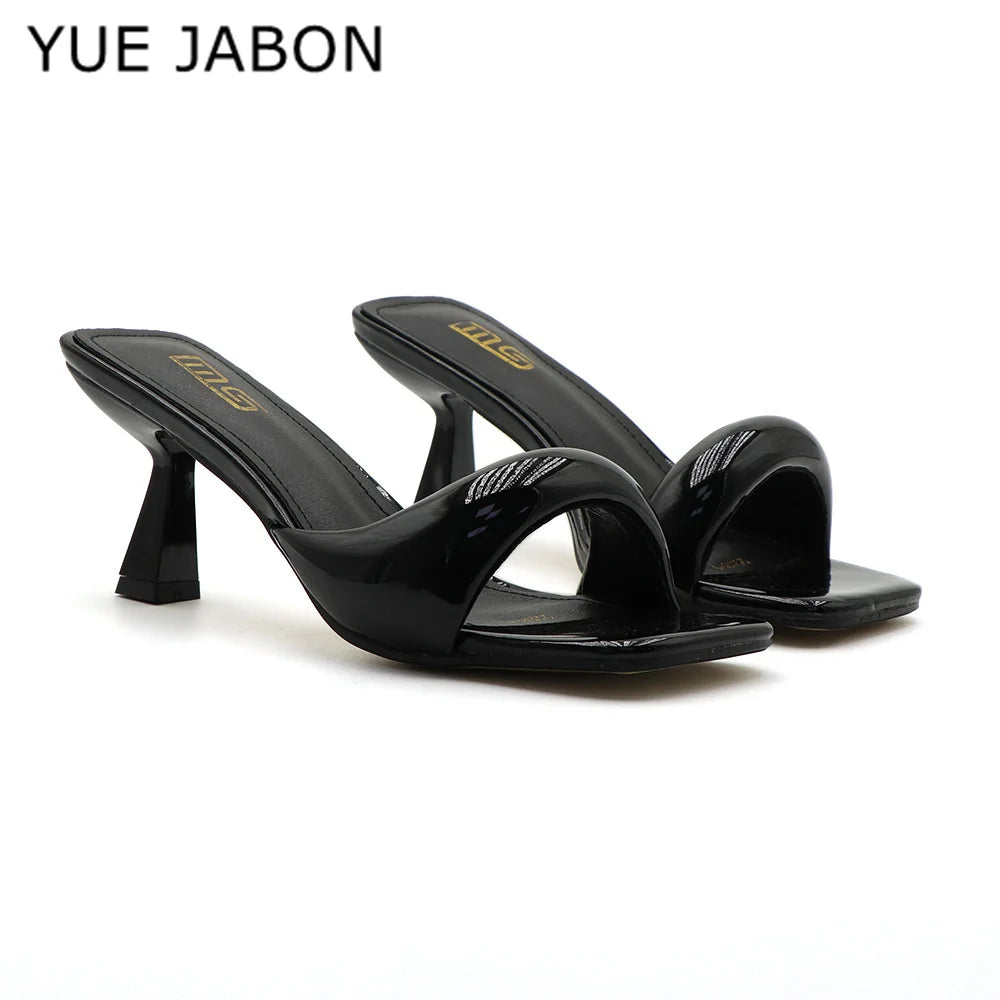 Black Red High Heel Slippers Women Open Toe Slingback Sandals Female Pumps Square Toe Summer Simple Designer Heeled Sandals - Prolificstore