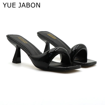 Black Red High Heel Slippers Women Open Toe Slingback Sandals Female Pumps Square Toe Summer Simple Designer Heeled Sandals - Prolificstore