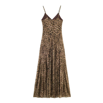 KONDALA Vintage Sexy Women Long Cami Chiffon Dress Leopard Beach Holiday Party Dress Fashion 2026 Spring Summer Elegant Dress - Prolificstore