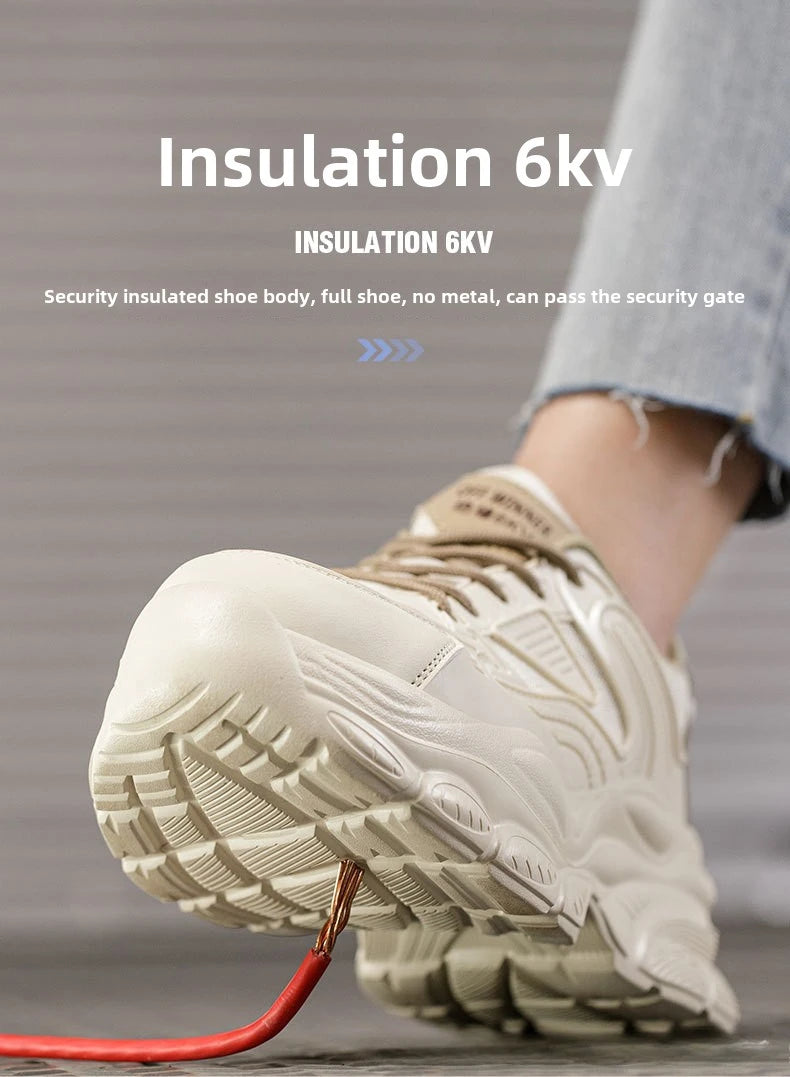 female industrial steel toe safety shoes woman breathable work shoes Lightweight Sneakers fashion spring/summer work sneakers - Prolificstore