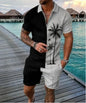 Summer New Men's 3D Printing Short Sleeve Zipper Polo Shirt Shorts Set  Men Casual  2-piece Vacation Beach Set - Prolificstore