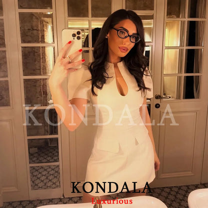 KONDALA Elegant Holiday Chic Women Mini Dress Black O-Neck Zipper Short Puff Sleeve Dress Fashion 2026 Spring Summer Party Dress
