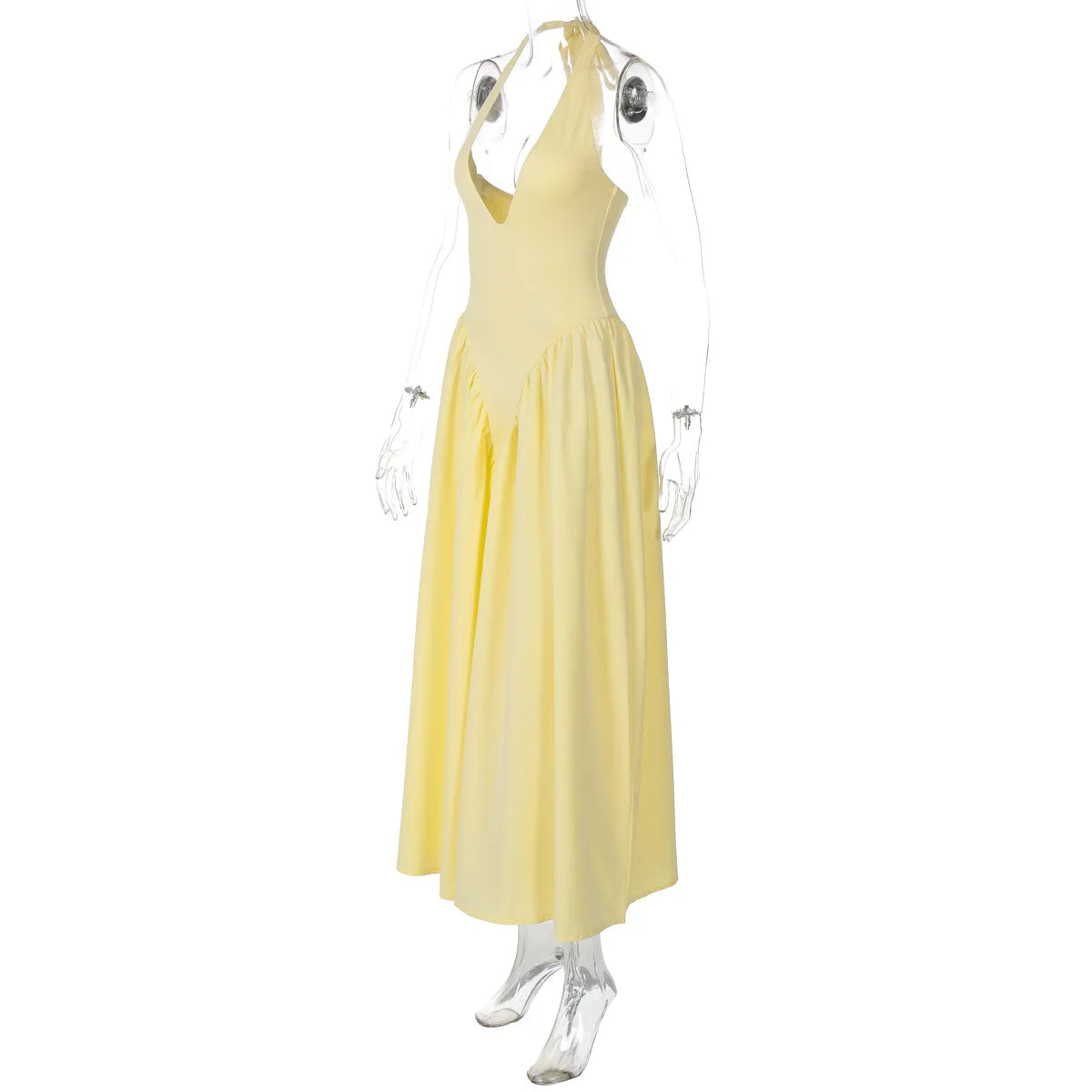 Talenza Backless Deep V Spliced Long Dress Summer Women's Sexy Party Dress Halter New Fashion Slim White Sleeveless Long Dress