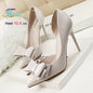 2025 High Heels 10.5cm Women's Shoes Side Hollowed Out Slim Heels Shallow Mouth Lady Pumps Butterfly-Knot Stiletto Banquet Shoes