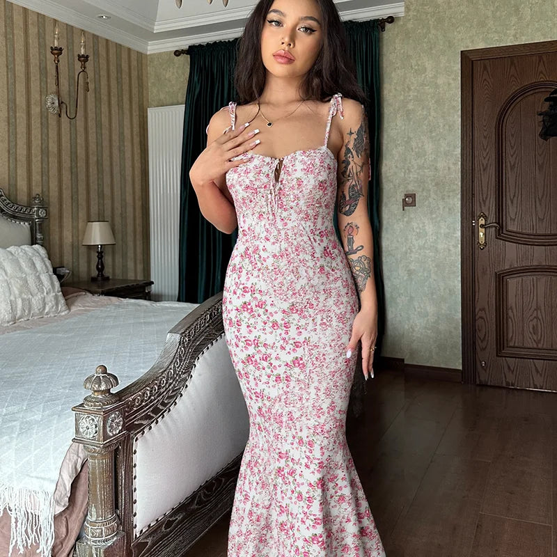 Hugcitar Women Elegant Floral Beach Vacation Bodycon Streetwear Long Dress 2026 Summer Clothes Wholesale Items For Business