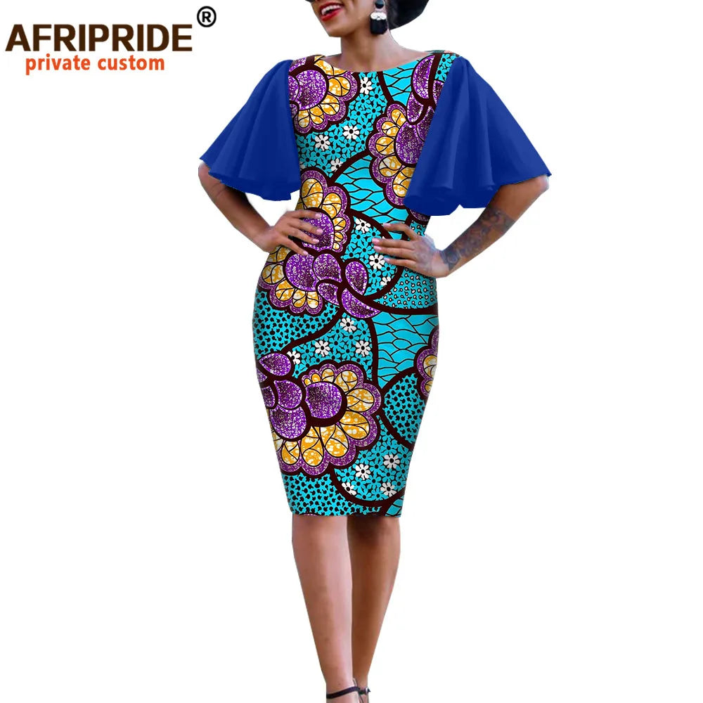 African Bodycon Dresses for Women AFRIPRIDE Bazin Richi Short Butterfly Sleeves Dashiki Wax Women Ankara Print Dress A1925007