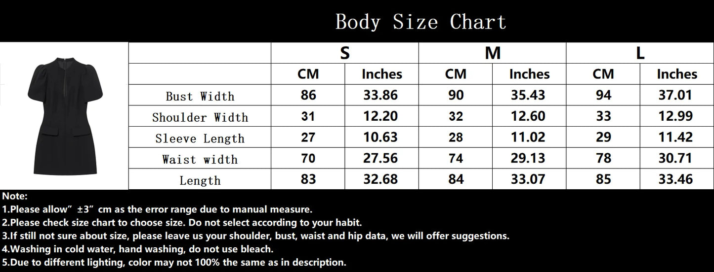 KONDALA Elegant Holiday Chic Women Mini Dress Black O-Neck Zipper Short Puff Sleeve Dress Fashion 2026 Spring Summer Party Dress