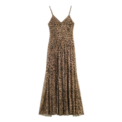 KONDALA Vintage Sexy Women Long Cami Chiffon Dress Leopard Beach Holiday Party Dress Fashion 2026 Spring Summer Elegant Dress - Prolificstore