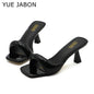 Black Red High Heel Slippers Women Open Toe Slingback Sandals Female Pumps Square Toe Summer Simple Designer Heeled Sandals - Prolificstore