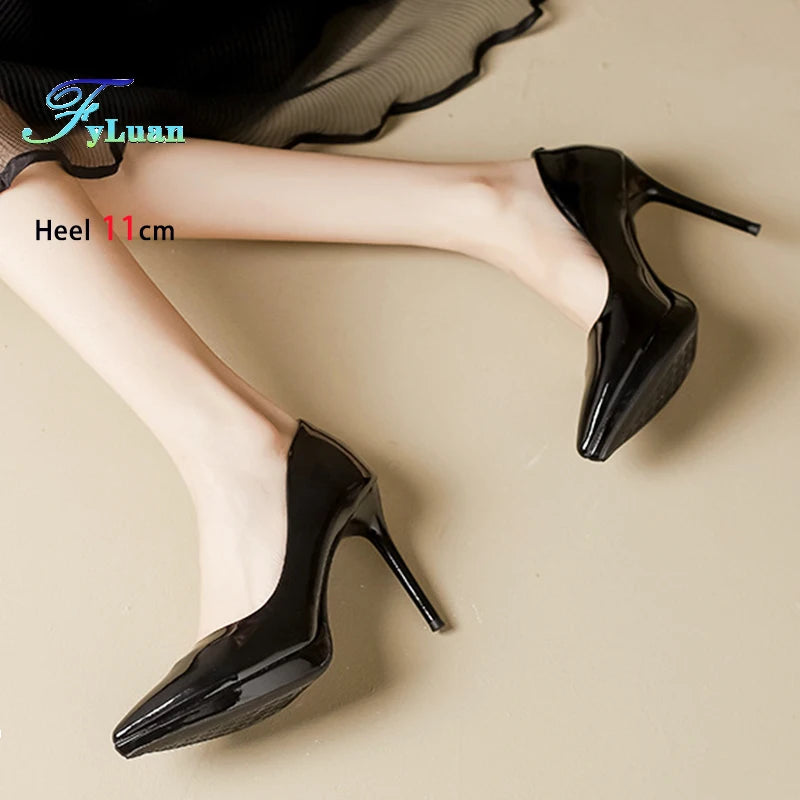 FyLuan Sexy Platform Women Heels Classic Ladies Pumps Black Professional Work Shoes Soft Leather Banquet Wedding Female Stiletto - Prolificstore