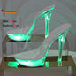 Summer Led Illuminated Women Slippers Super High Heel 13cm Crystal Ankle Buckle Sandals Transparent Platform Female Party Shoes
