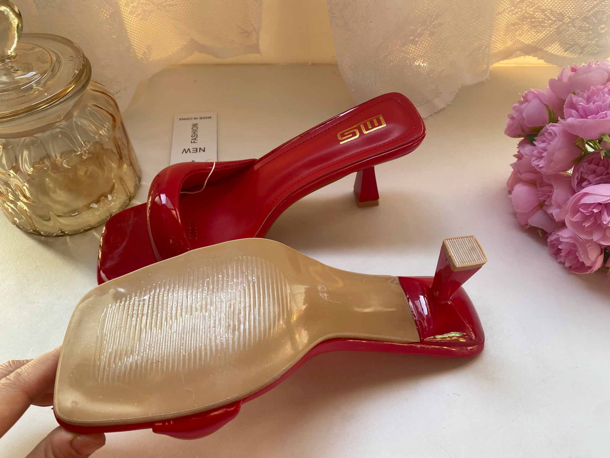 Black Red High Heel Slippers Women Open Toe Slingback Sandals Female Pumps Square Toe Summer Simple Designer Heeled Sandals - Prolificstore