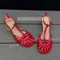 Red Caged Toe Sandals Women Sexy T-bar Round Toe Ankle Strap High Heels Shoes Ladies Casual Patent Leather Sandals