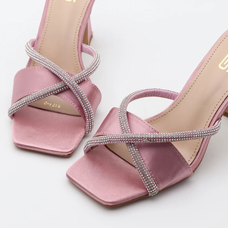 Black Red High Heel Slippers Women Open Toe Slingback Sandals Female Pumps Square Toe Summer Simple Designer Heeled Sandals - Prolificstore