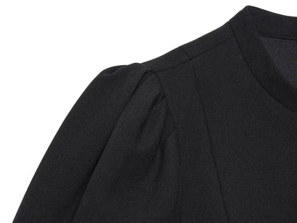 KONDALA Elegant Holiday Chic Women Mini Dress Black O-Neck Zipper Short Puff Sleeve Dress Fashion 2026 Spring Summer Party Dress