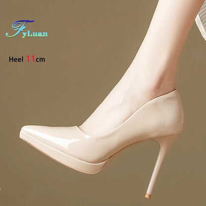 FyLuan Sexy Platform Women Heels Classic Ladies Pumps Black Professional Work Shoes Soft Leather Banquet Wedding Female Stiletto - Prolificstore