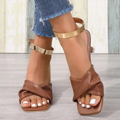 Fashion Summer Women Shoes New Handmade Square Open Toe High Heels Outdoor Fashion Slippers Wedding Party Fashion Party shoes