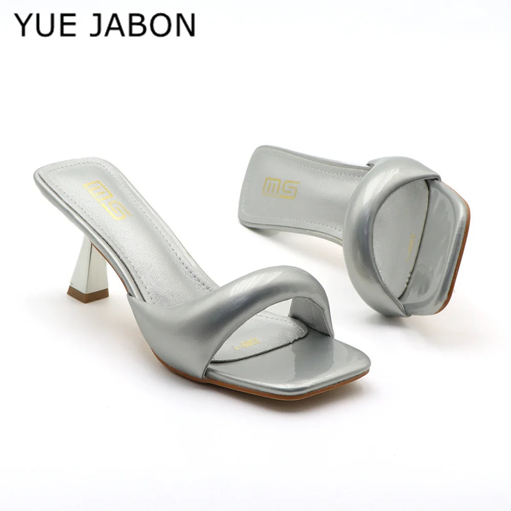 Black Red High Heel Slippers Women Open Toe Slingback Sandals Female Pumps Square Toe Summer Simple Designer Heeled Sandals - Prolificstore