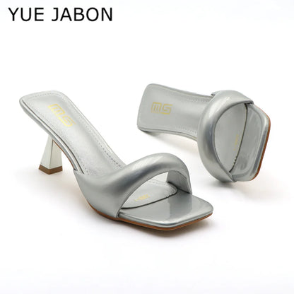 Black Red High Heel Slippers Women Open Toe Slingback Sandals Female Pumps Square Toe Summer Simple Designer Heeled Sandals - Prolificstore