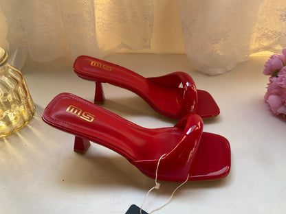 Black Red High Heel Slippers Women Open Toe Slingback Sandals Female Pumps Square Toe Summer Simple Designer Heeled Sandals - Prolificstore