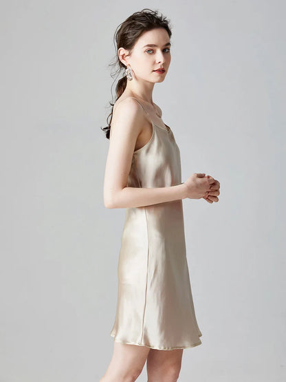 SuyaDream Woman Mini Dress 19mm 100%Real Silk Sleeveless Solid Spaghetti Strap Sleep Dresses 2025 Elegant Chic Clothes