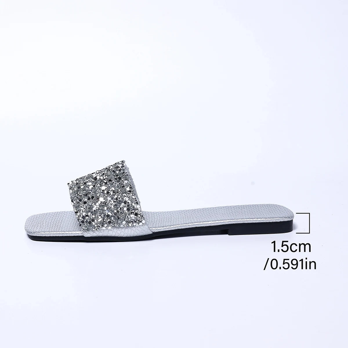 Women's Fashion Silver Sequin Flat Sandals 2025 Summer Open Toe Outdoor Slippers Woman Plus Size 43 Footwear Zapatos De Mujer