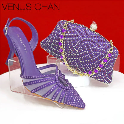 2025 Elegant Fruit Green Women's Green Heels and Rhinestone Handbag Set - Italian Design for Weddings and Parties