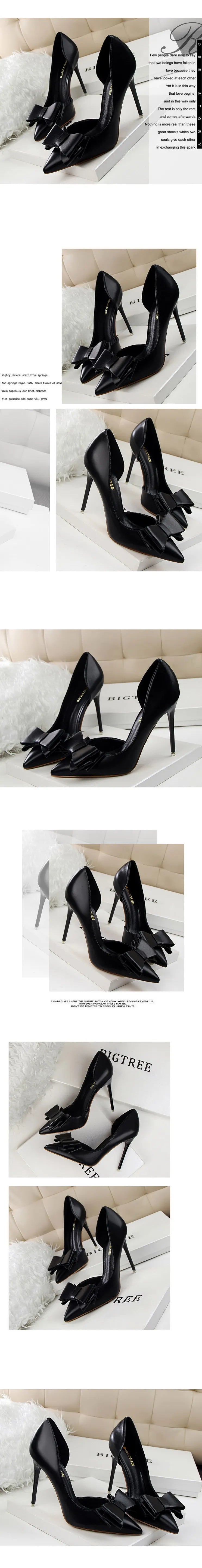 2025 High Heels 10.5cm Women's Shoes Side Hollowed Out Slim Heels Shallow Mouth Lady Pumps Butterfly-Knot Stiletto Banquet Shoes