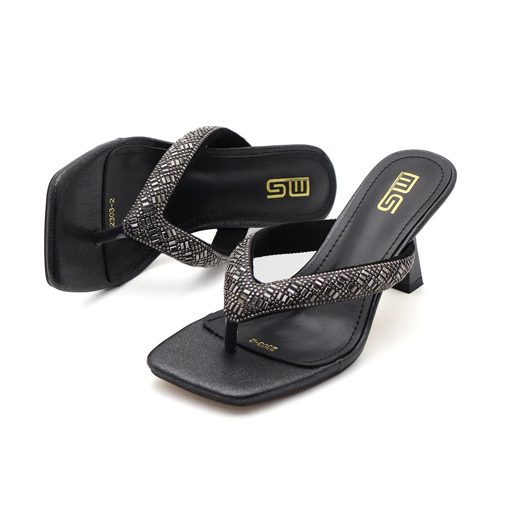 Black Red High Heel Slippers Women Open Toe Slingback Sandals Female Pumps Square Toe Summer Simple Designer Heeled Sandals - Prolificstore