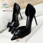 2025 High Heels 10.5cm Women's Shoes Side Hollowed Out Slim Heels Shallow Mouth Lady Pumps Butterfly-Knot Stiletto Banquet Shoes