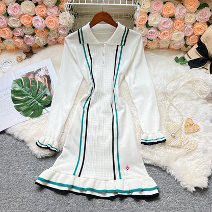 YuooMuoo Chic Fashion Sexy Package Hips Knitted Mini Dress 2026 Summer Vintage Turn-down Collar Ruffled Party Dress Streetrwear - Prolificstore