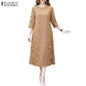 ZANZEA Women Stylish Lace Patchwork Dresses 2025 Autumn 3/4 Sleeve Office Sundress Embroidered Midi Robe Elegant Party Dress - Prolificstore