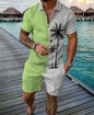 Summer New Men's 3D Printing Short Sleeve Zipper Polo Shirt Shorts Set  Men Casual  2-piece Vacation Beach Set - Prolificstore