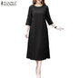 ZANZEA Women Stylish Lace Patchwork Dresses 2025 Autumn 3/4 Sleeve Office Sundress Embroidered Midi Robe Elegant Party Dress - Prolificstore