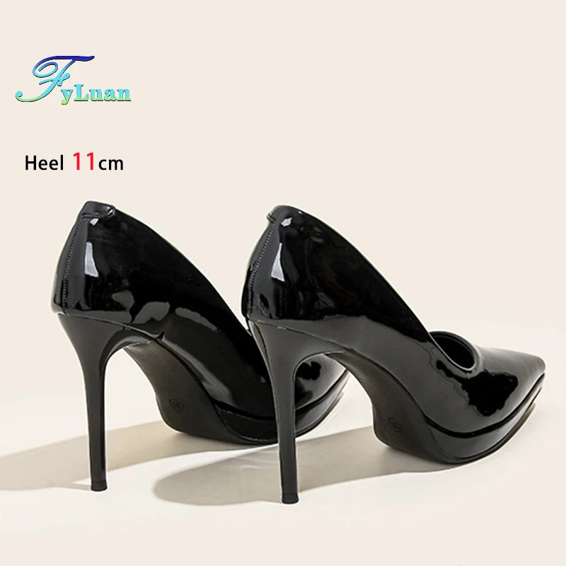 FyLuan Sexy Platform Women Heels Classic Ladies Pumps Black Professional Work Shoes Soft Leather Banquet Wedding Female Stiletto - Prolificstore